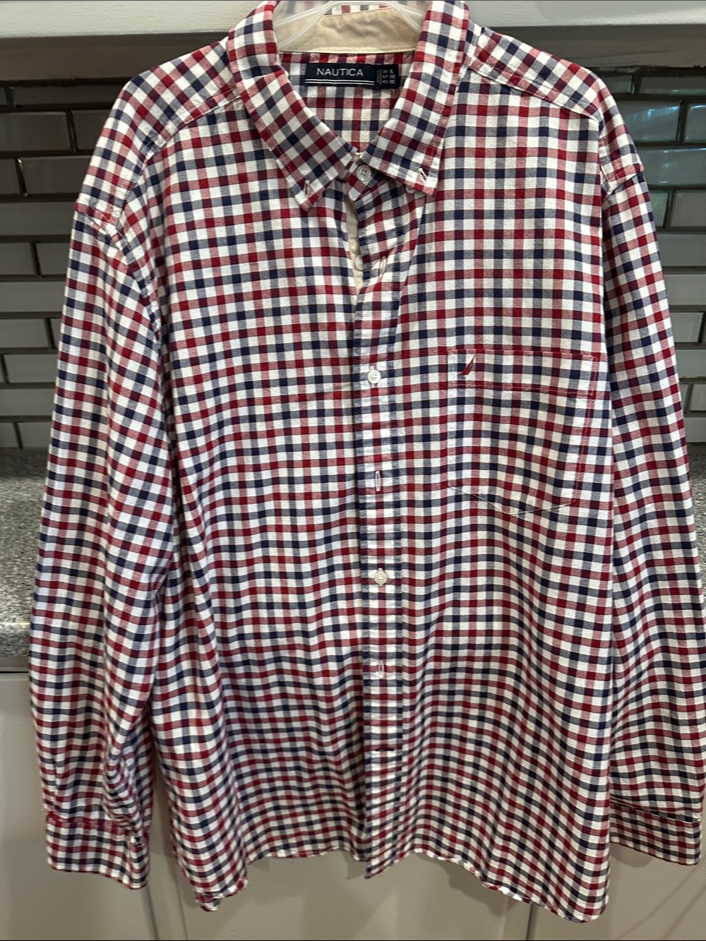 Nautica Red, Navy & White Check Button-Down Shirt